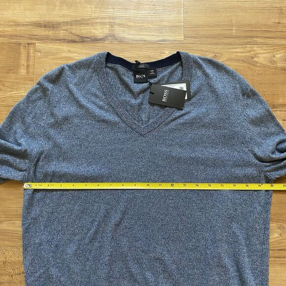 NWT HUGO BOSS Black Label Mens L Blue Slim Fit V-Neck Knit Sweater Jumper Preppy - Picture 10 of 16